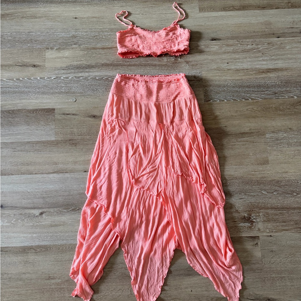 Free People Coral Pink Maxi Dress Set